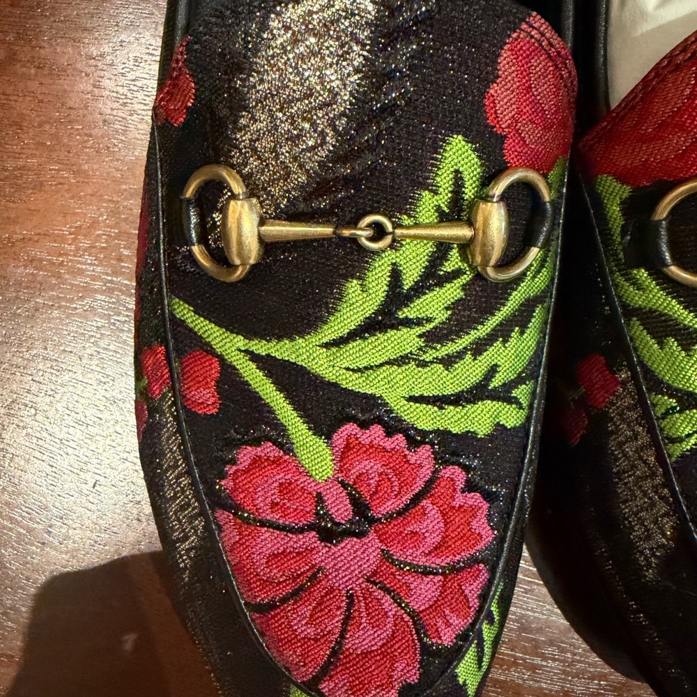 Gucci Jordaan Floral Horsebit Black Loafers - Picture 5 of 9